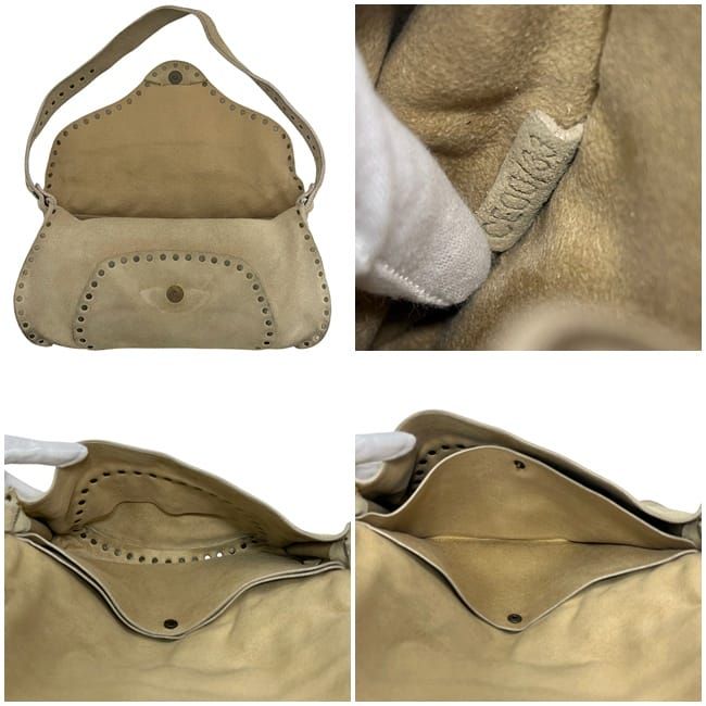 Celine Shoulder Bag Beige Suede Leather