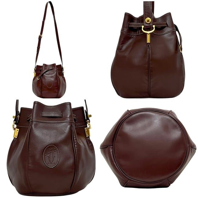 Cartier Drawstring Shoulder Bag Gold Must Bordeaux