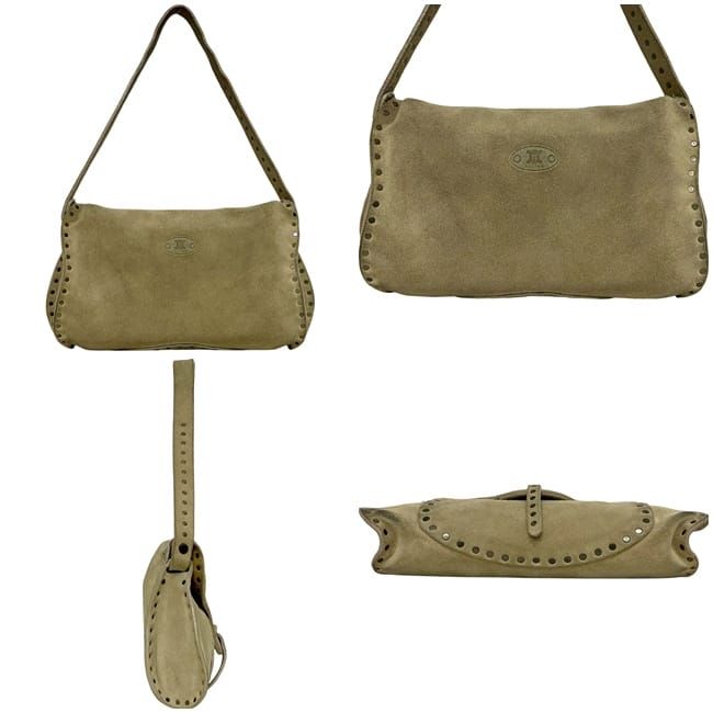 Celine Shoulder Bag Beige Suede Leather
