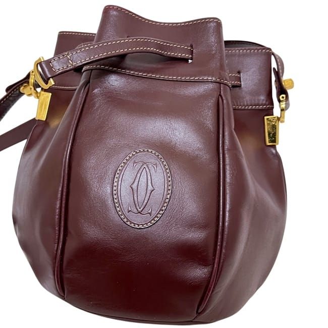 Cartier Drawstring Shoulder Bag Gold Must Bordeaux