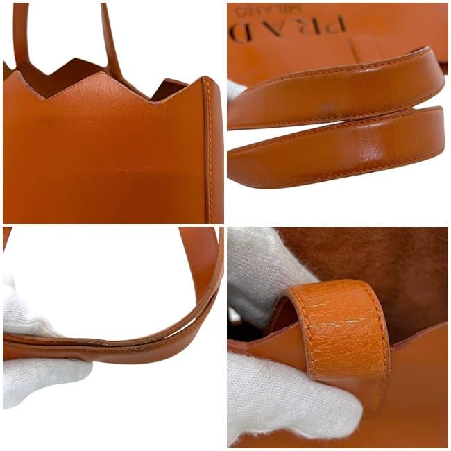Prada Tote Orange Cut Logo Leather Casual Light