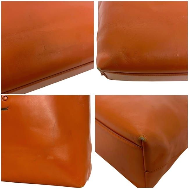 Prada Tote Orange Cut Logo Leather Casual Light