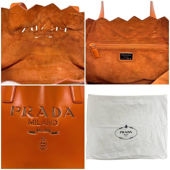Prada Tote Orange Cut Logo Leather Casual Light