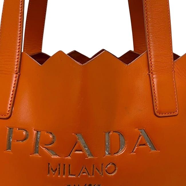 Prada Tote Orange Cut Logo Leather Casual Light