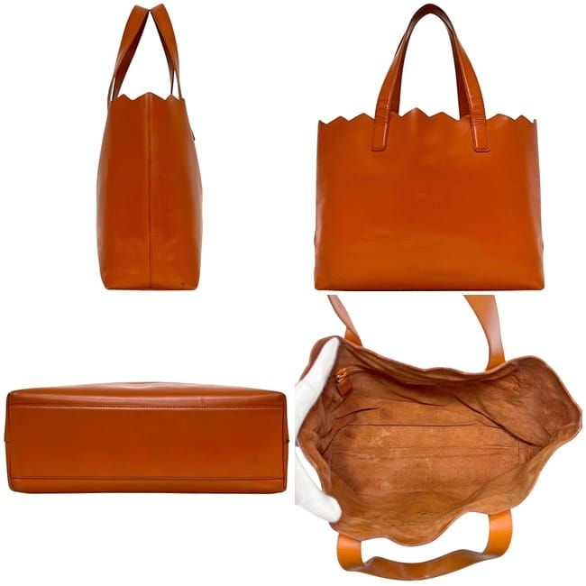 Prada Tote Orange Cut Logo Leather Casual Light