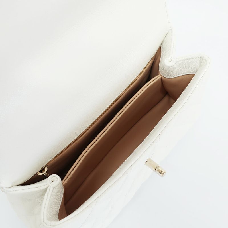 Chanel Coco Handle 24 Shoulder Bag White Gold Caviar