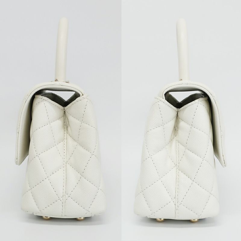 Chanel Coco Handle 24 Shoulder Bag White Gold Caviar
