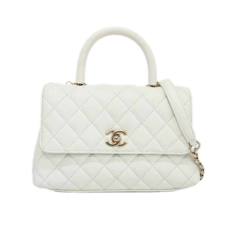 Chanel Coco Handle 24 Shoulder Bag White Gold Caviar