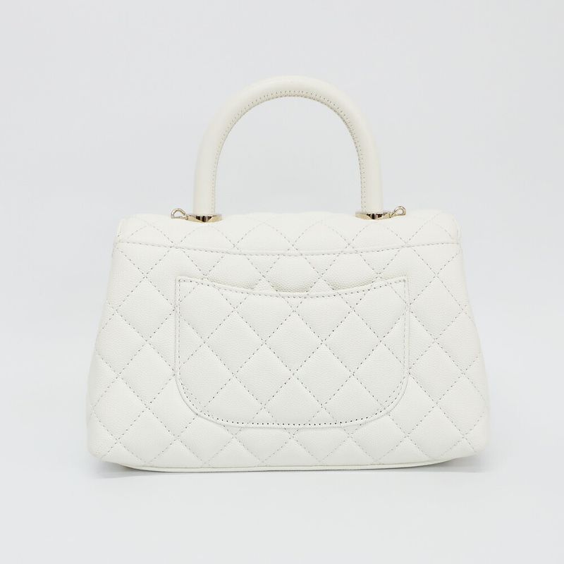 Chanel Coco Handle 24 Shoulder Bag White Gold Caviar