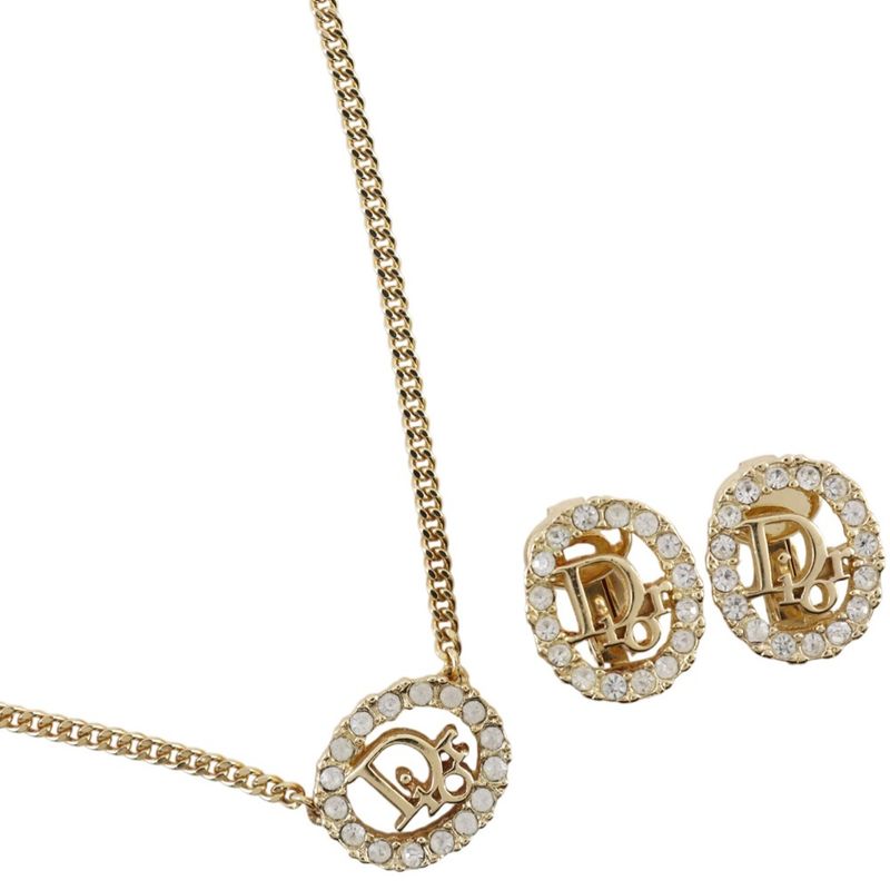 Dior Logo Earrings Set Gold Plated Necklace