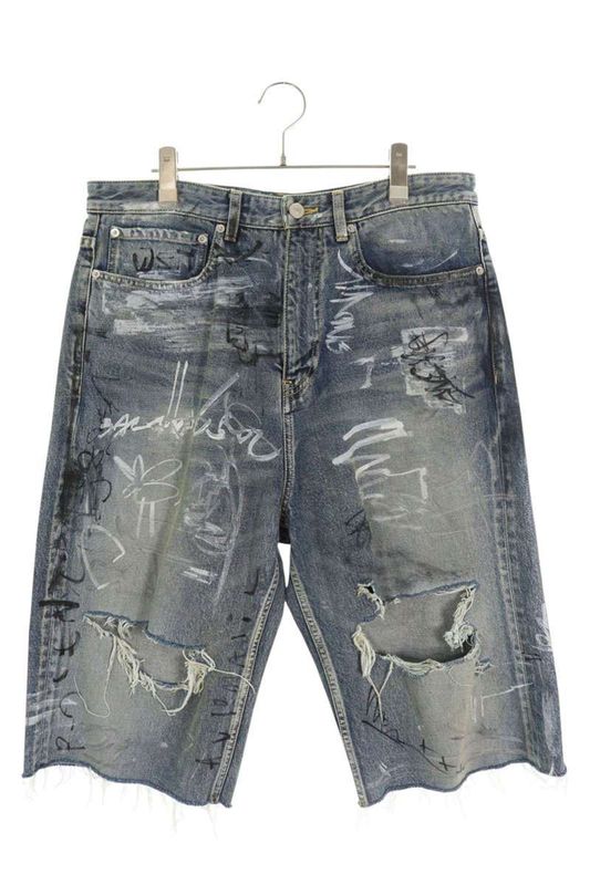 Balenciaga Baggy Graffiti Denim Shorts Indigo