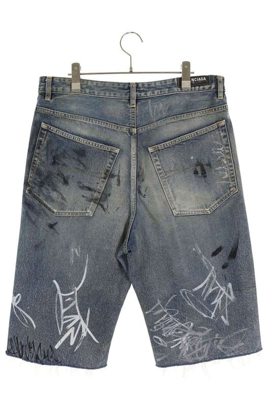 Balenciaga Baggy Graffiti Denim Shorts Indigo