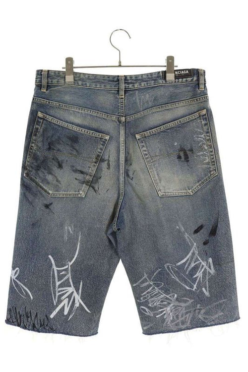 Balenciaga Baggy Graffiti Denim Shorts Indigo