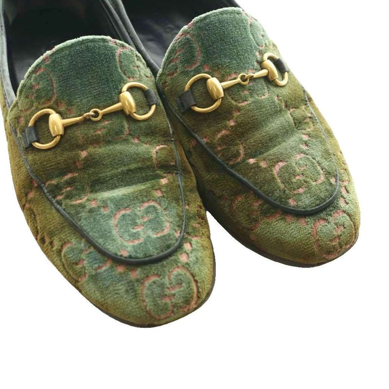 Gucci GG Pattern Horsebit Loafers Moccasins 35 Khaki SS OS