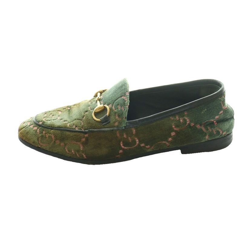 Gucci GG Pattern Horsebit Loafers Moccasins 35 Khaki SS OS