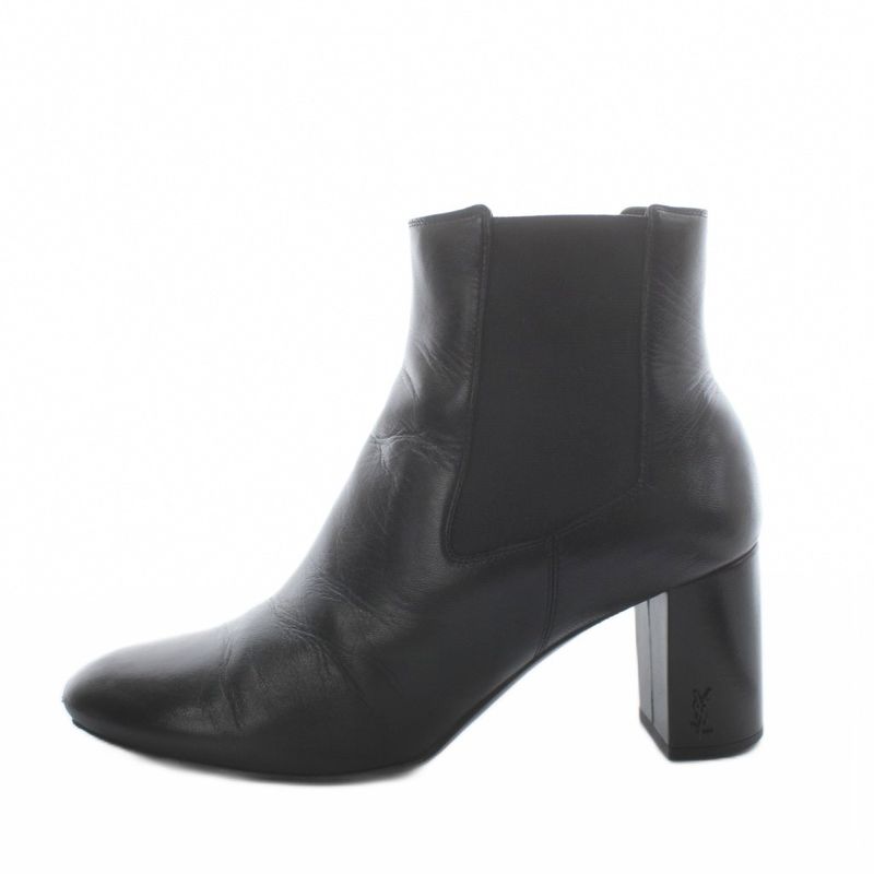 Saint Laurent Paris Side Gore Boots Short Almond Toe Heel Leather 37