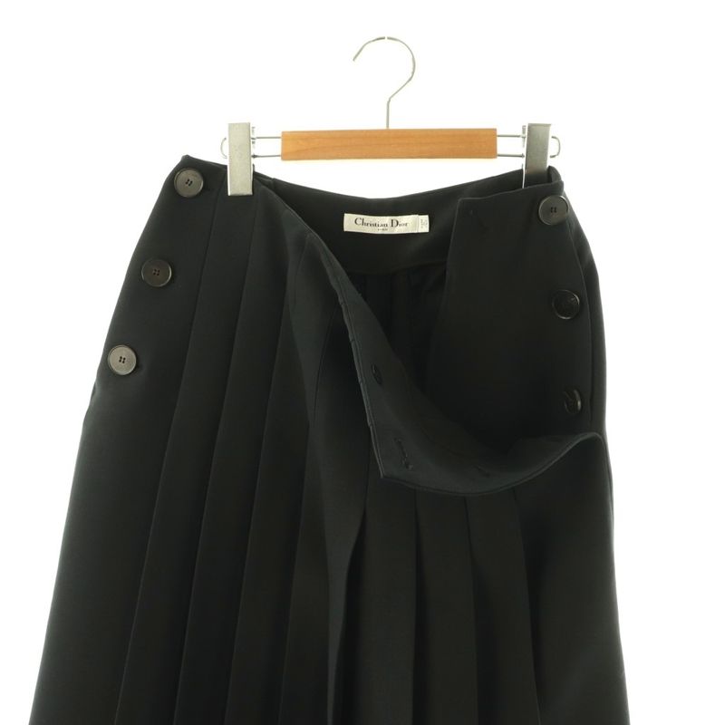 Dior Wide Pleated Pants Wool Silk Blend 36 Black