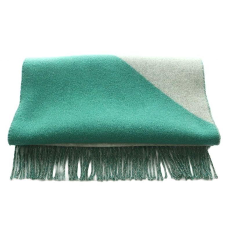 Hermes Kazak Scarf Cashmere Fringe Gray Green OS Graygreen