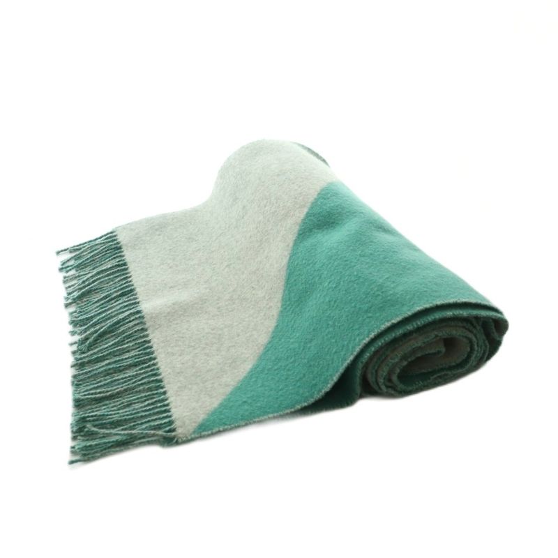 Hermes Kazak Scarf Cashmere Fringe Gray Green OS Graygreen