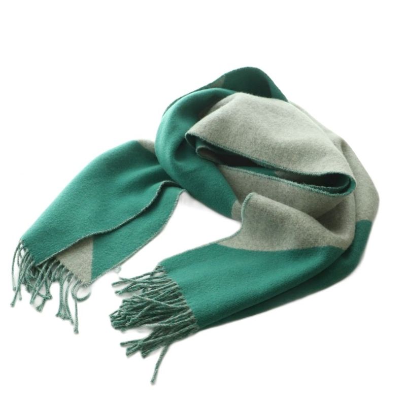 Hermes Kazak Scarf Cashmere Fringe Gray Green OS Graygreen