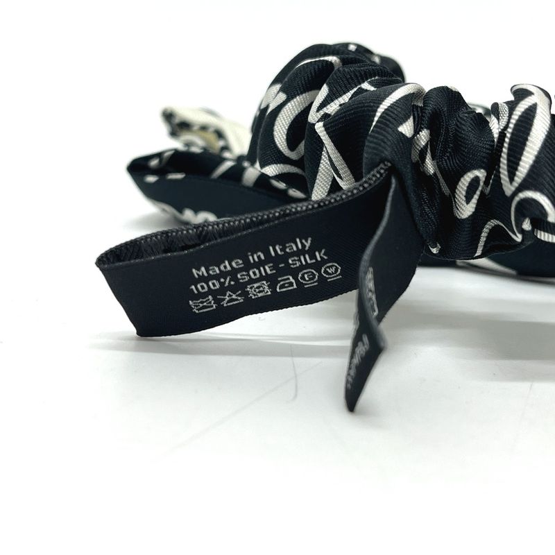 Chanel Scrunchie All Over Pattern Bicolor Ribbon Silk Black
