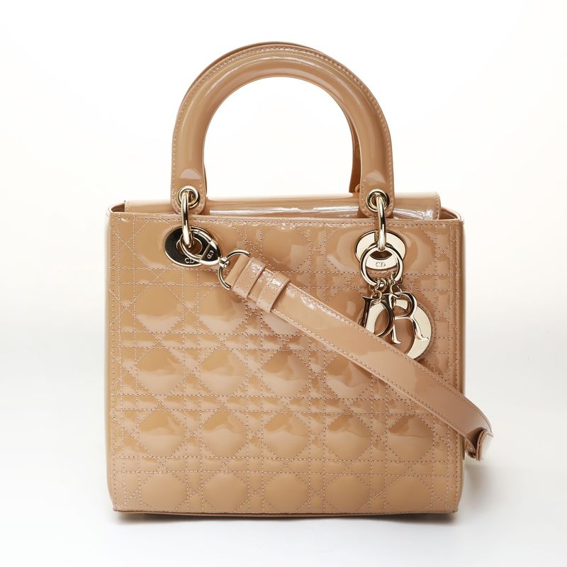 Dior Shoulder Bag Cannage 2-Way Pink Beige Gold