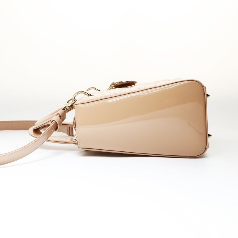 Dior Shoulder Bag Cannage 2-Way Pink Beige Gold