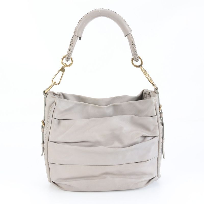 Dior Pleated Leather Shoulder Bag Hand Gray