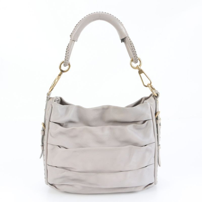 Dior Pleated Leather Shoulder Bag Hand Gray
