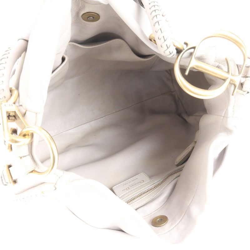 Dior Pleated Leather Shoulder Bag Hand Gray