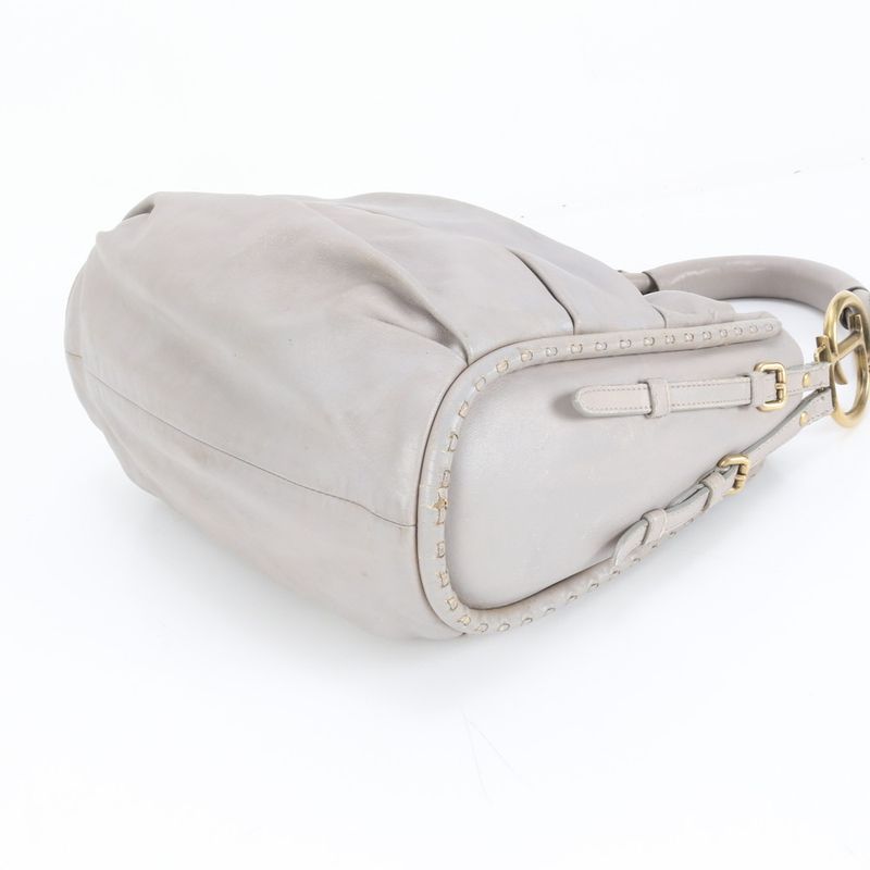 Dior Pleated Leather Shoulder Bag Hand Gray
