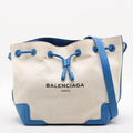 Balenciaga Navy Bucket Leather Canvas Shoulder Bag