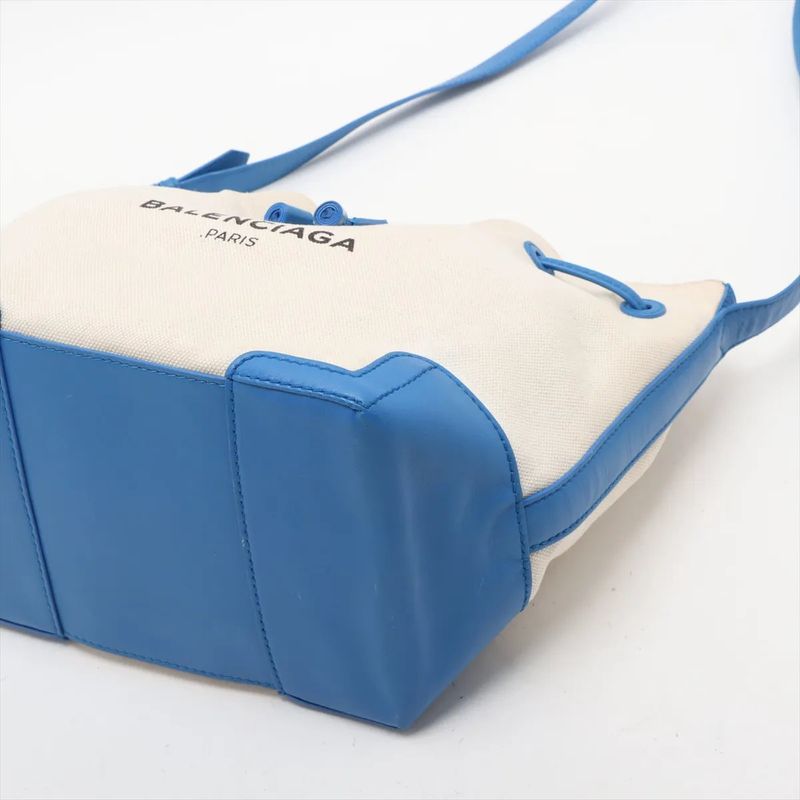 Balenciaga Navy Bucket Leather Canvas Shoulder Bag