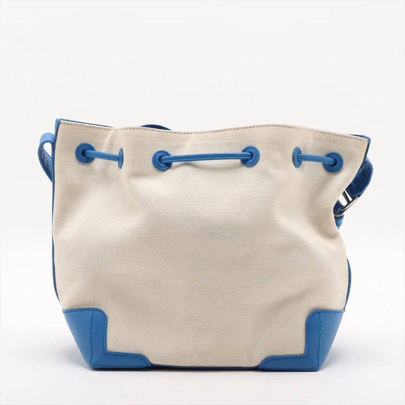 Balenciaga Navy Bucket Leather Canvas Shoulder Bag