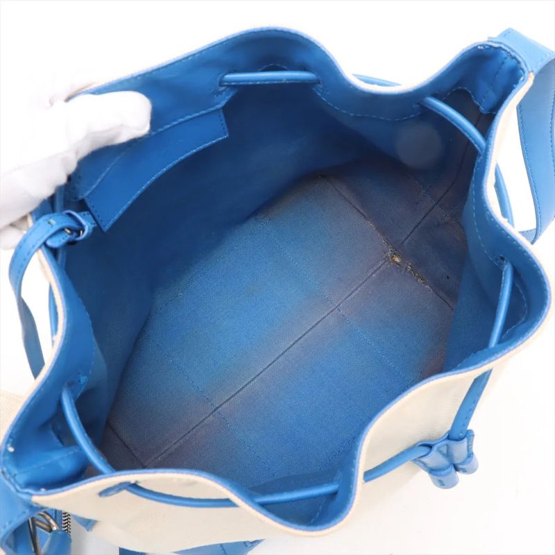 Balenciaga Navy Bucket Leather Canvas Shoulder Bag