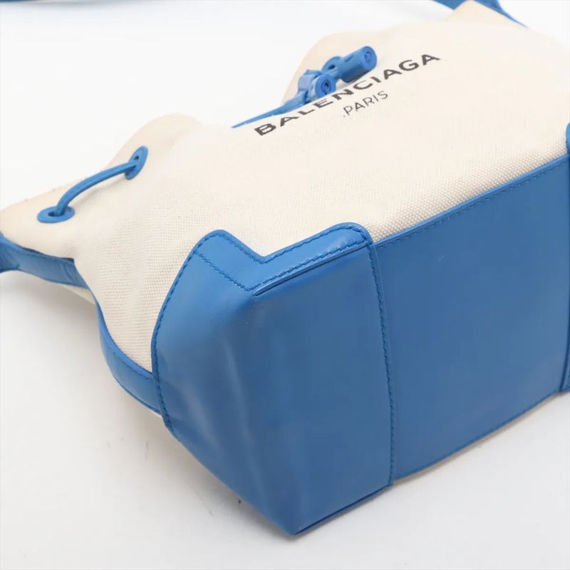 Balenciaga Navy Bucket Leather Canvas Shoulder Bag