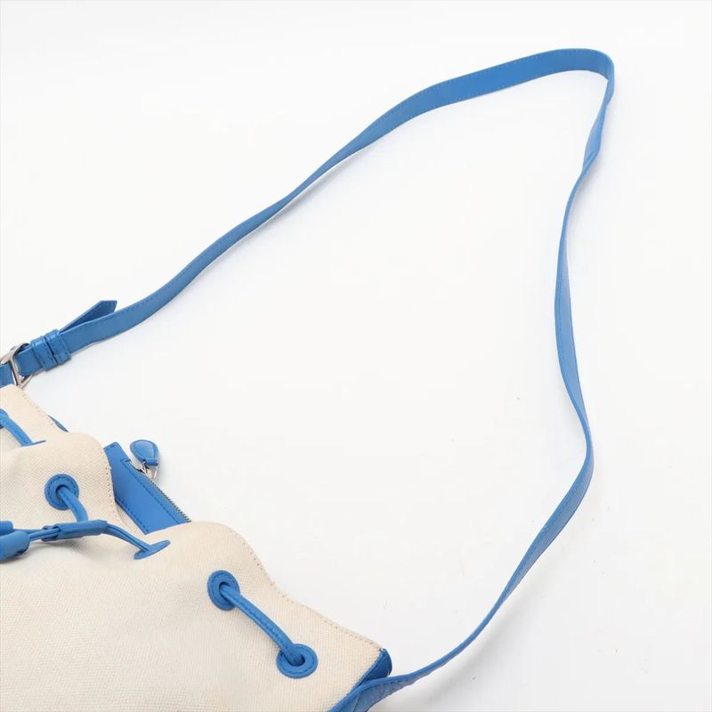 Balenciaga Navy Bucket Leather Canvas Shoulder Bag