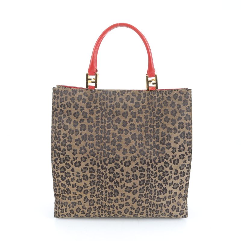Fendi Vintage Leopard Leather Tote Shoulder A4 Erm Brown Red