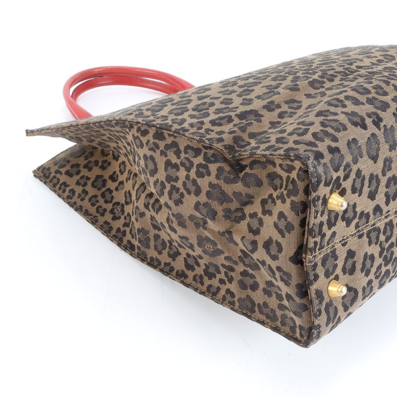 Fendi Vintage Leopard Leather Tote Shoulder A4 Erm Brown Red