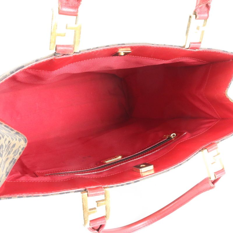 Fendi Vintage Leopard Leather Tote Shoulder A4 Erm Brown Red