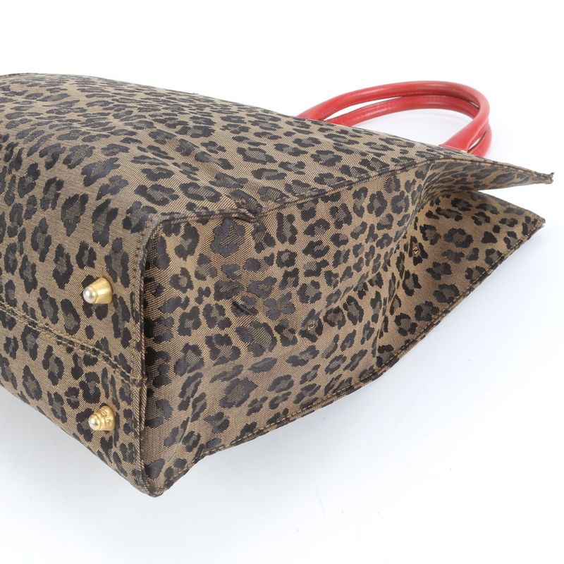 Fendi Vintage Leopard Leather Tote Shoulder A4 Erm Brown Red