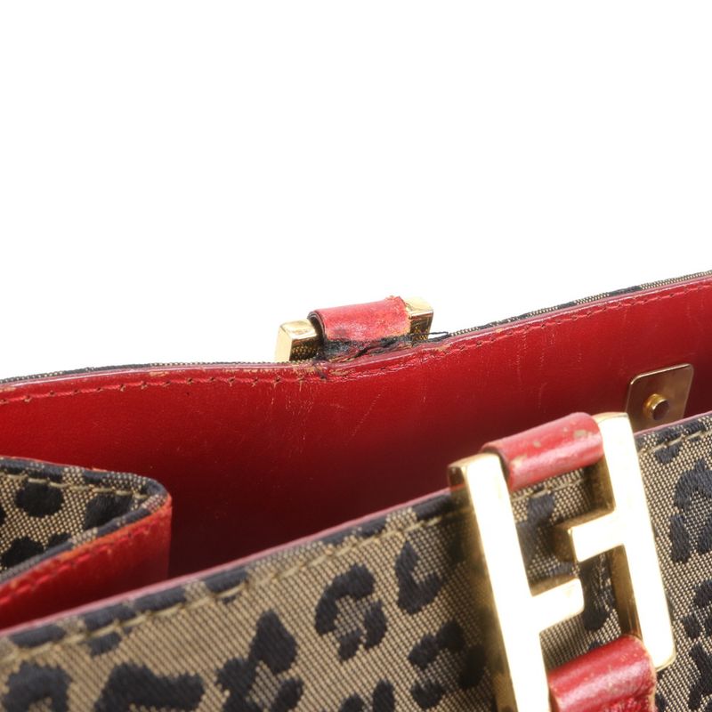 Fendi Vintage Leopard Leather Tote Shoulder A4 Erm Brown Red