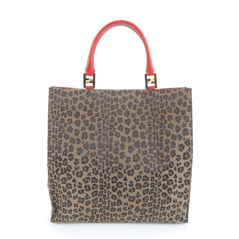 Fendi Vintage Leopard Leather Tote Shoulder A4 Erm Brown Red