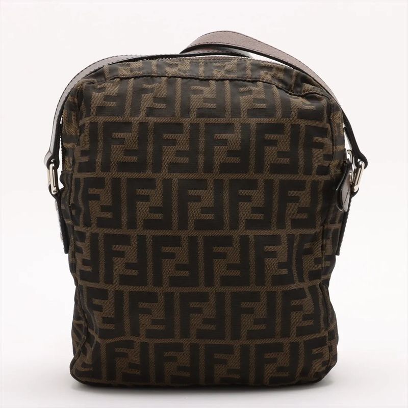 Fendi Zucca Leather Shoulder Bag Crossbody Hand Tote Brown