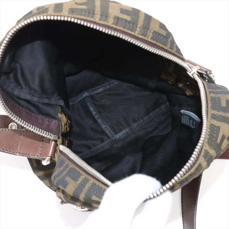 Fendi Zucca Leather Shoulder Bag Crossbody Hand Tote Brown