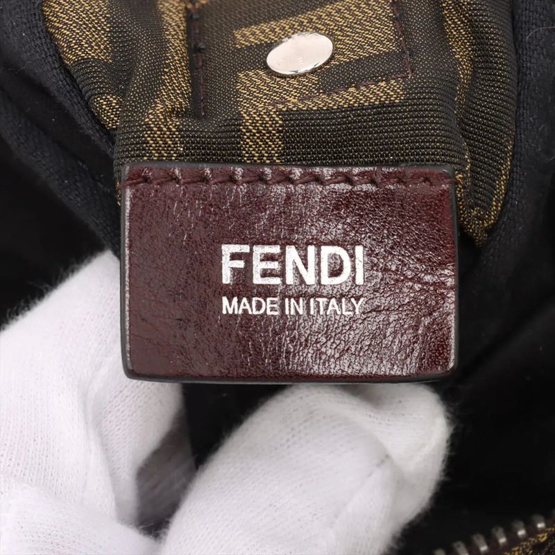 Fendi Zucca Leather Shoulder Bag Crossbody Hand Tote Brown