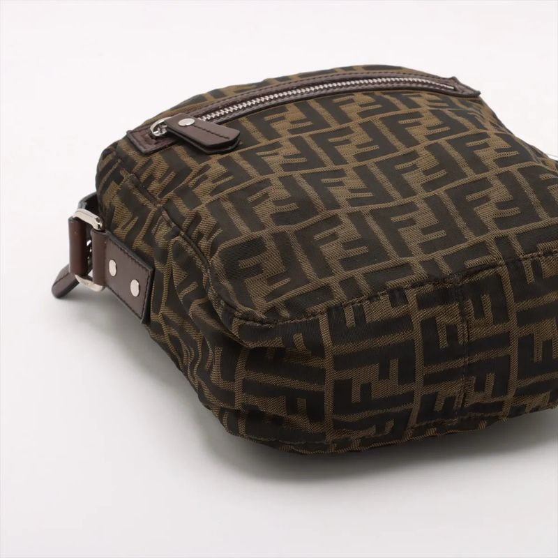 Fendi Zucca Leather Shoulder Bag Crossbody Hand Tote Brown