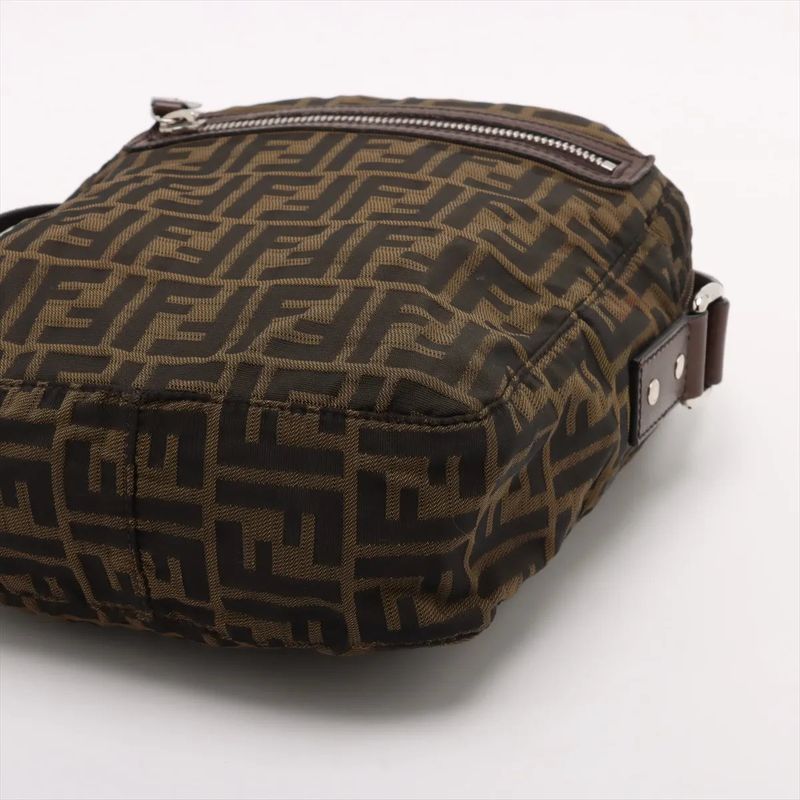 Fendi Zucca Leather Shoulder Bag Crossbody Hand Tote Brown