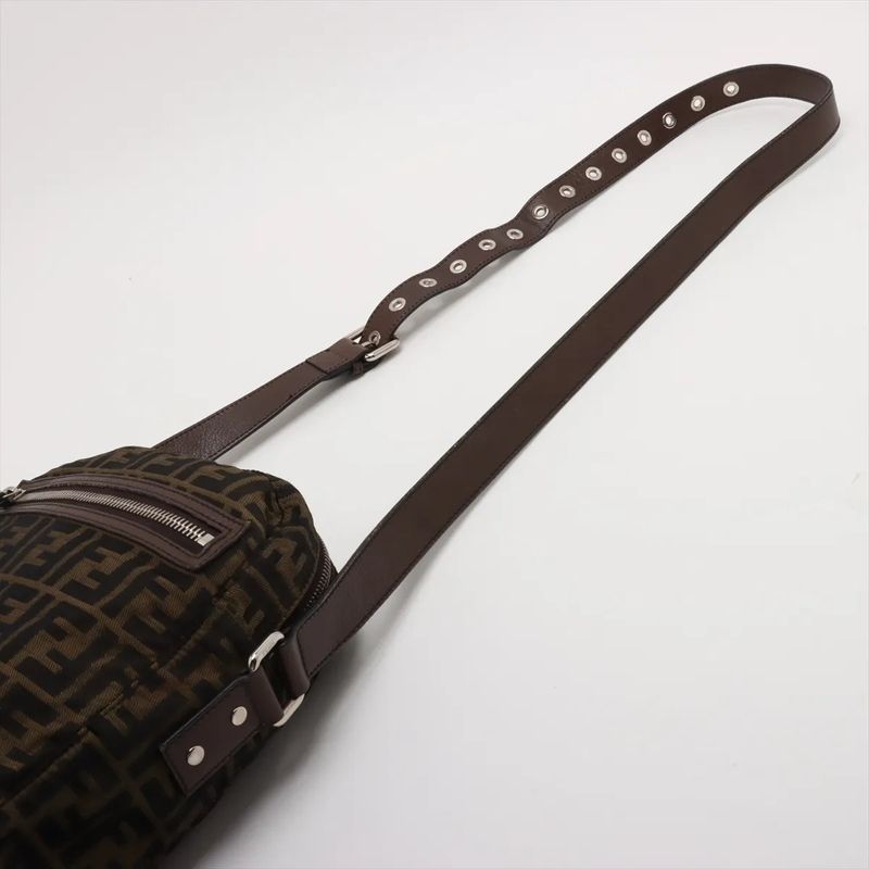 Fendi Zucca Leather Shoulder Bag Crossbody Hand Tote Brown