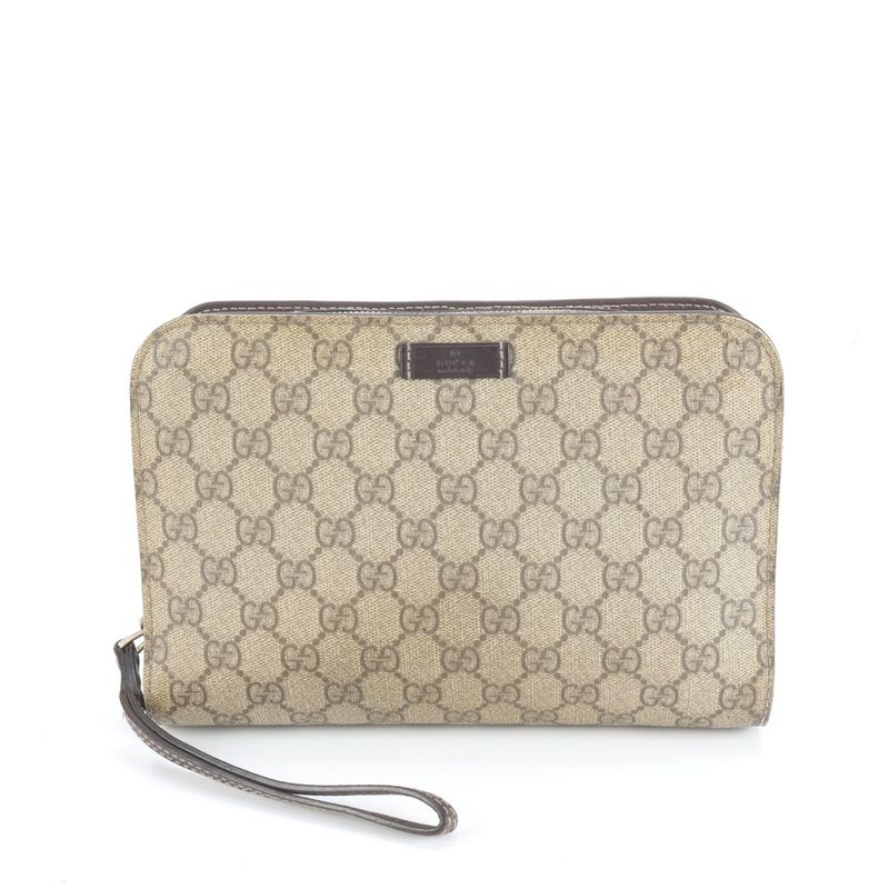 Gucci GG Supreme Leather Clutch Pouch Brown Ewe